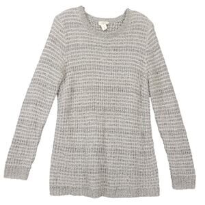 Loft Lounge Gray Soft Sweater Size M Stripe Knit Long Sleeves Round Neck Women M